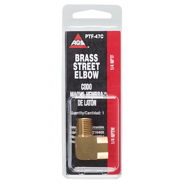 Ags Brass Street Elbow, Male (1/4-18 NPT), Female (1/4-18 NPT), 1/card PTF-47C - main